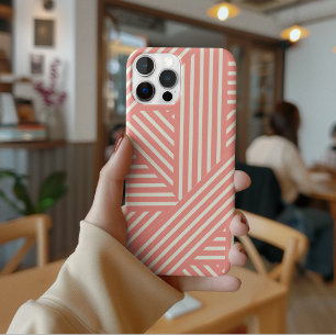 Blush Pink Geometric Pattern Feminine Girly Stripe iPhone 13 Case