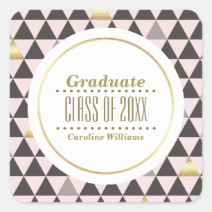 Blush Pink Geometric Pattern Graduation Square Sticker
