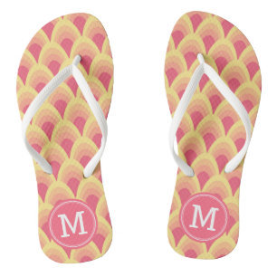 Blush Pink Geometric Pattern Personalise Monogram Thongs