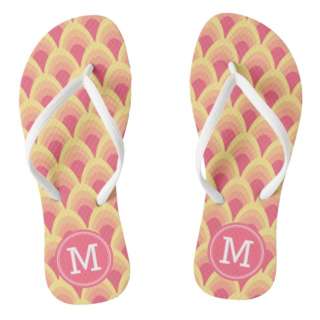 Blush Pink Geometric Pattern Personalise Monogram Thongs (Footbed)
