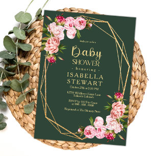 Blush Pink Geometric Royal Green Baby Shower Invitation