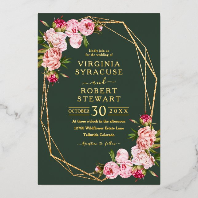 Blush Pink Geometric Royal Green Wedding (Front)