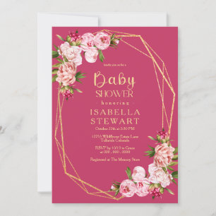 Blush Pink Geometric Royal Hot Pink Baby Shower Invitation