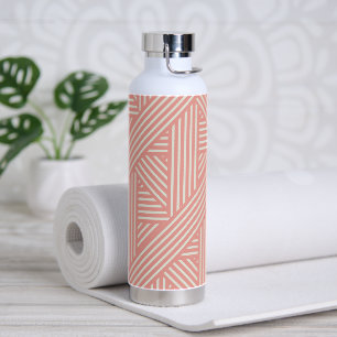 Blush Pink Geometric Stipes Girly Feminine Water Bottle