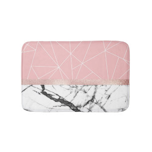 Blush Pink Geometric Triangles Rose Gold Marble Bath Mat