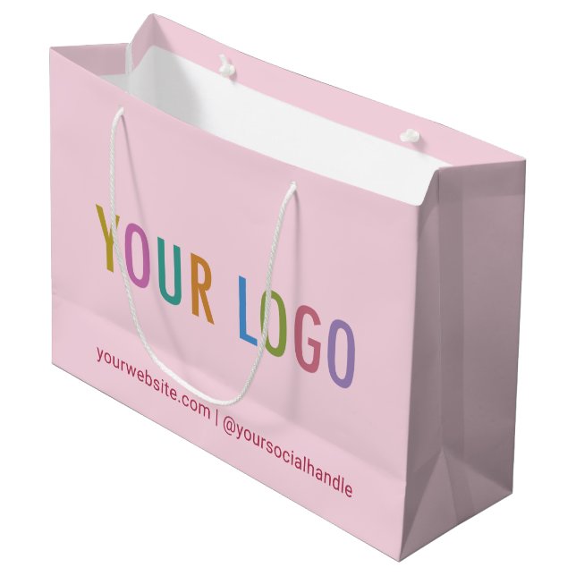 Blush Pink Gift Bag Custom Logo Personalised Bulk (Front Angled)