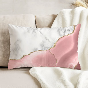 Blush Pink Gilded Agate White Gray Marble Decorative Cushion