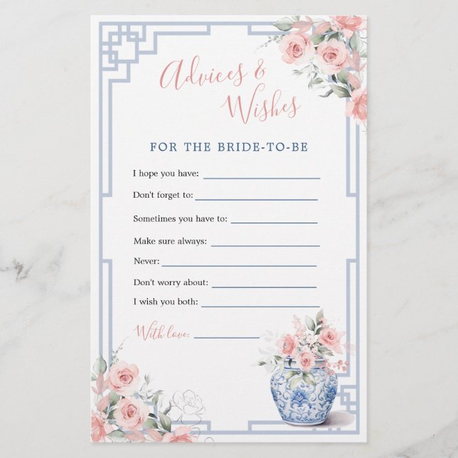 Blush Pink Ginger Jar Chinoiserie Advice & Wishes (Front)