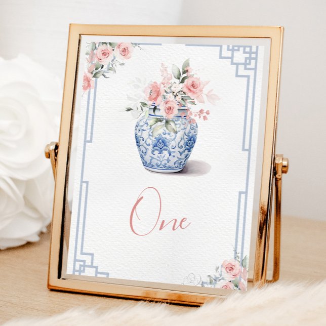 Blush Pink Ginger Jar Chinoiserie Baby Shower Table Number (Creator Uploaded)