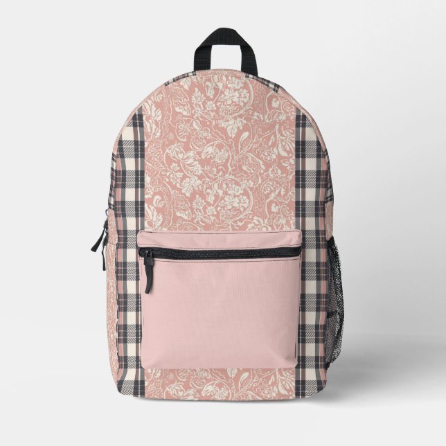 Blush pink gingham AI art  Printed Backpack (Front)