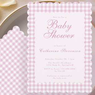 Blush Pink Gingham Baby Shower Invitation