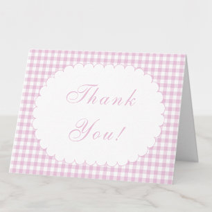 Blush Pink Gingham Baby Shower Thank You Note Card