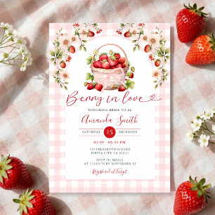 Blush Pink Gingham Berry in love Bridal Shower  Invitation