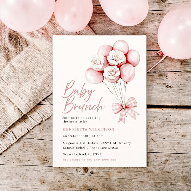 Blush Pink Gingham Bow Baby Shower Brunch Invite (Creator Uploaded)