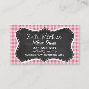 Blush Pink Gingham; Chalkboard look Business Card