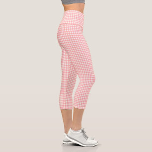 Blush Pink Gingham Check Pattern Capri Leggings