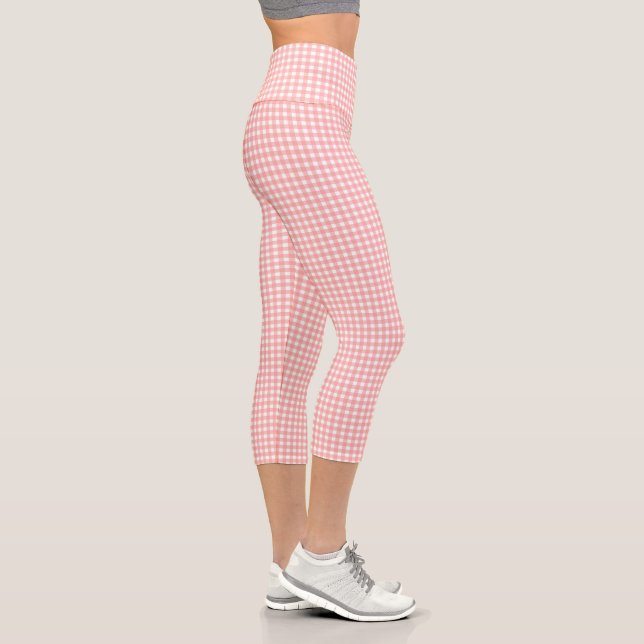 Blush Pink Gingham Check Pattern Capri Leggings (Right)