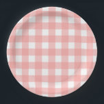 Blush Pink Gingham Check Pattern Paper Plate<br><div class="desc">A pretty, blush pink gingham check pattern on custom party paper plates. This classic design is always in style and has a fun, country style. You can adjust the pattern size to make the checks smaller or larger, change the direction of the pattern and add any text to personalise. Cute...</div>