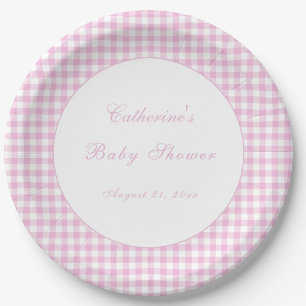 Blush Pink Gingham Classic Baby Shower Plate