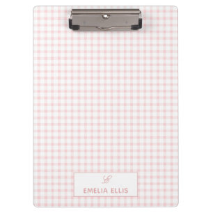 Blush Pink Gingham Classic Monogram  Clipboard