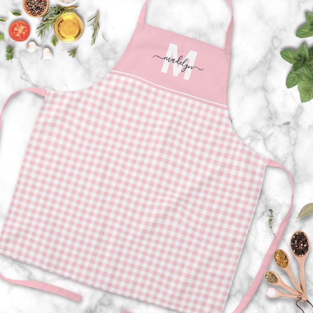 Blush Pink Gingham Custom Name Apron (Blush Pink Gingham Custom Name Apron )