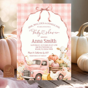 Blush Pink Gingham Farm Animal Baby Shower Invitation