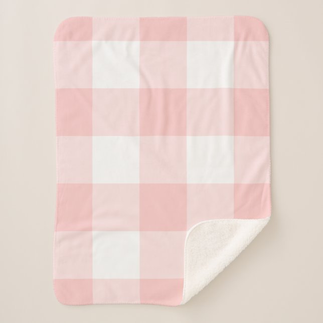 Blush Pink Gingham Pattern Sherpa Blanket (Front)