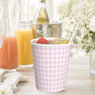 Blush Pink Gingham Tea Garden Party Paper Cups
