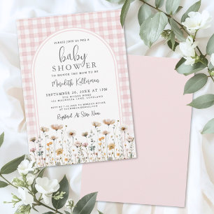 Blush Pink Gingham Wildflower Baby Shower Invitation