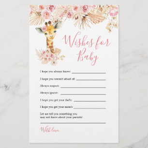 Blush Pink Giraffe Baby Shower Wishes for Baby