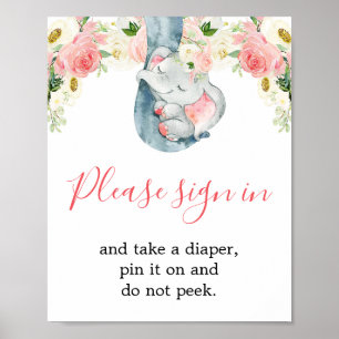 Blush pink girl elephant sign in diaper sign
