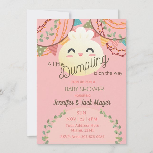 Blush Pink Girl Little Dumpling Baby Shower Invitation (Front)