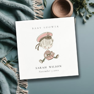 Blush Pink Girl Little Sailor Nautical Baby Shower Napkin