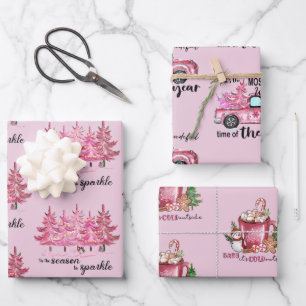 Blush Pink Girly Christmas Wrapping Paper Sheet