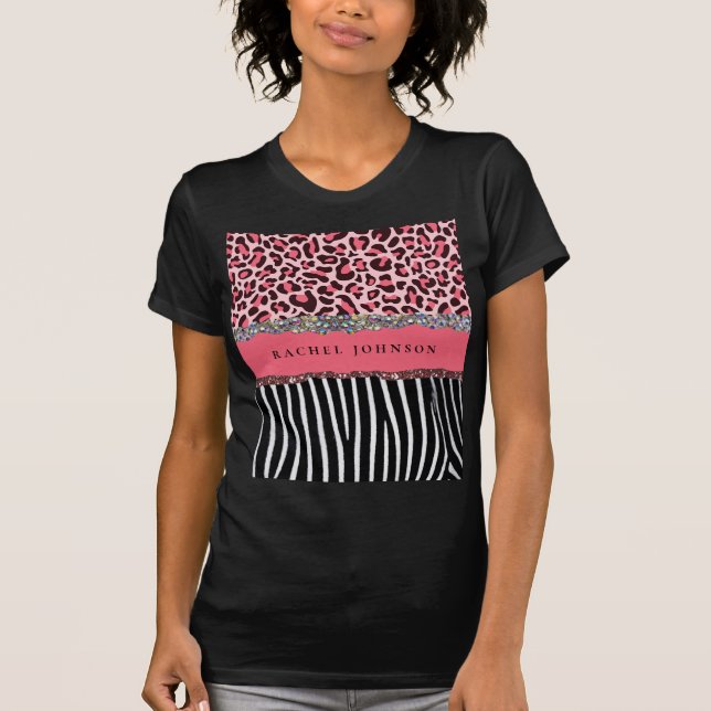 Blush Pink Girly Glitter Leopard Print Loud T-Shirt (Front)