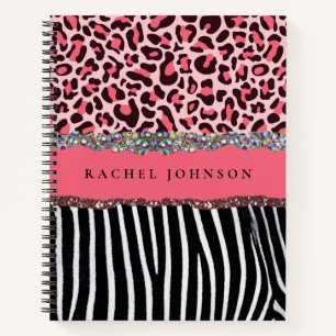 Blush Pink Girly Glitter Leopard Print Spiral  Notebook