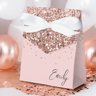 Blush Pink Girly Glitter Monogram Name Favour Box