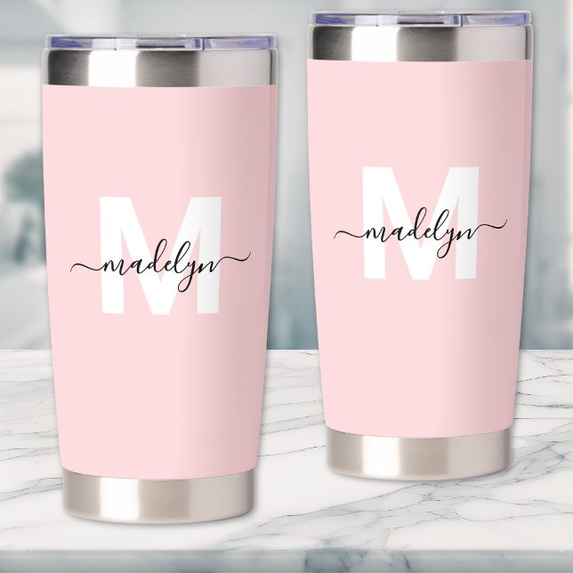 Blush Pink Girly Monogram Name Insulated Tumbler (Blush Pink Girly Monogram Name Insulated Tumbler)