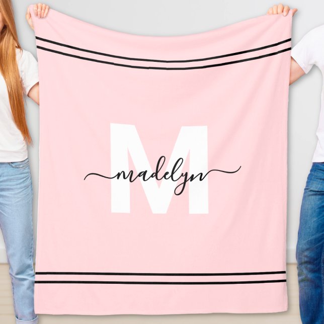 Blush Pink Girly Name Monogram Fleece Blanket (Blush Pink Girly Name Monogram Fleece Blanket )