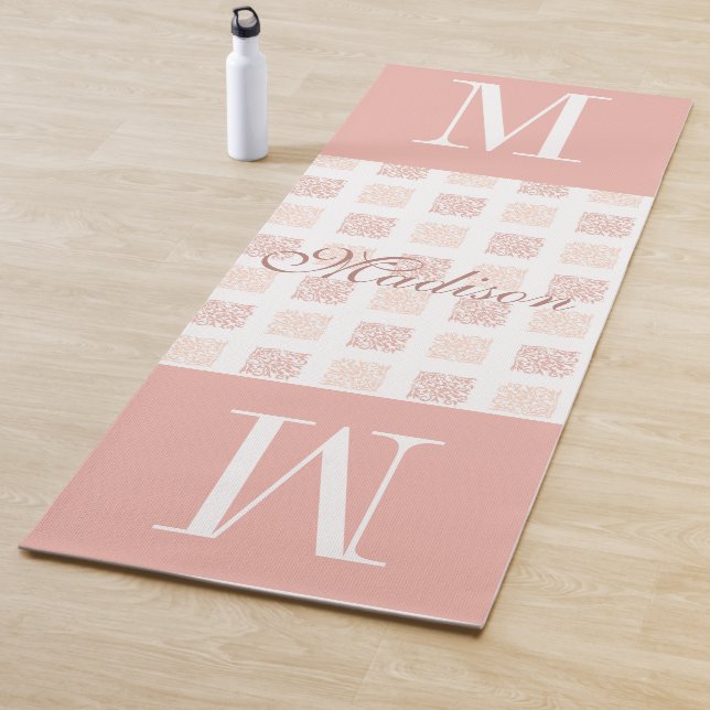 Blush Pink Girly Trendy Monogram Yoga Mat (In Situ)