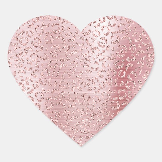 Blush Pink Glam Glitter Leopard Heart Sticker (Front)
