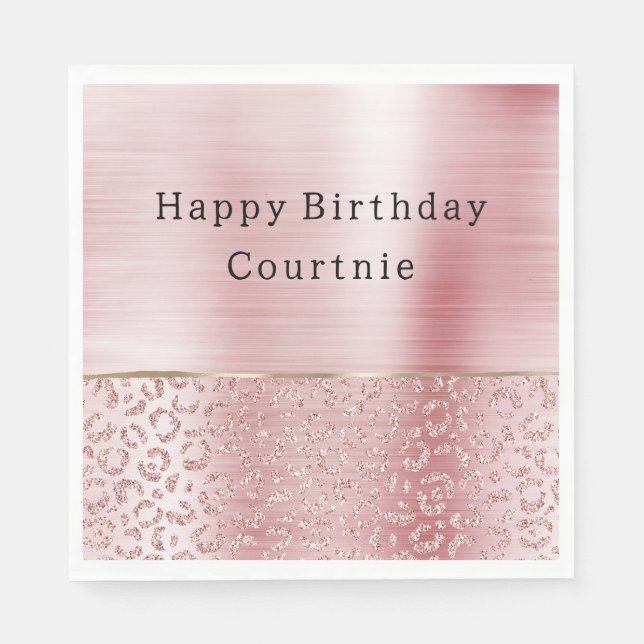 Blush Pink Glam Glitter Leopard Napkin (Front)