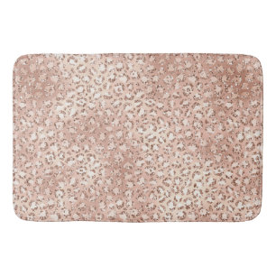 Blush Pink Glam Glitter Leopard Print Bath Mat