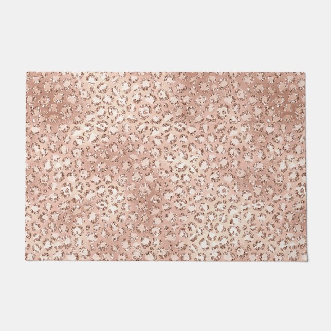 Blush Pink Glam Glitter Leopard Print   Doormat (Front)