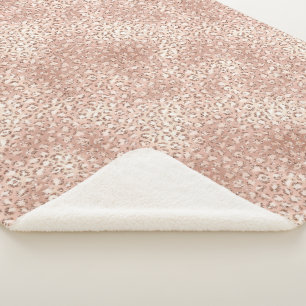 Blush Pink Glam Glitter Leopard Print Sherpa Blanket