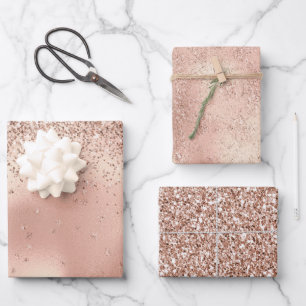 Blush Pink Glam Glitter Snowflake         Wrapping Paper Sheet