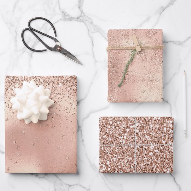 Blush Pink Glam Glitter Snowflake         Wrapping Paper Sheet (Front)