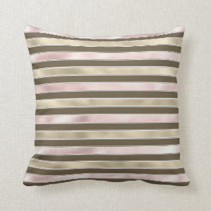 Blush Pink Glam Gold Brown Stripes Cushion