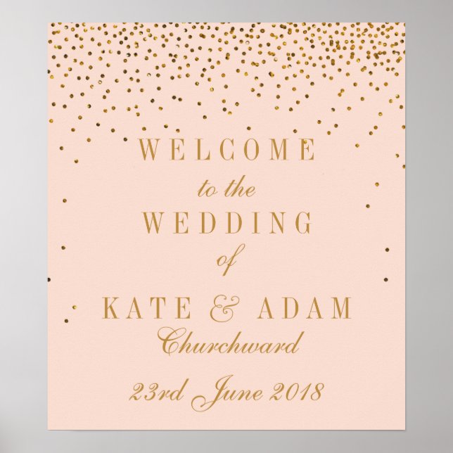 Blush Pink & Glam Gold Confetti Wedding Welcome Poster (Front)