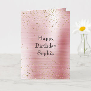 Blush Pink Glam Gold Sparkle Confetti Birthday Card